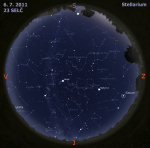 Mapa oblohy 6. 7. 2011, zdroj: Stellarium