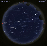 Mapa oblohy 18. ledna 2012, zdroj: Stellarium