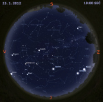 Mapa oblohy 25. ledna 2012, zdroj: Stellarium