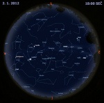 Mapa oblohy 2. ledna 2013 v 18 hodin SEČ. Data: Stellarium Foto: Martin Gembec