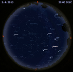 Mapa oblohy 3. dubna 2013 ve 21 hodin SELČ. Data: Stellarium Foto: Martin Gembec