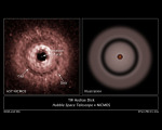 Protoplanetární disk u hvězdy TW Hydrae Foto: NASA, ESA, J. Debes (STScI)