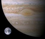 Názorné porovnání velikosti planety Jupiter se Zemí. Foto: NASA.