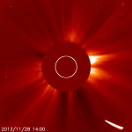 Kometa ISON v korónografu LASCO C2. Foto: SOHO/NASA/ESA.