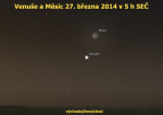 Venuše a Měsíc 27. března 2014 ráno. Data: Stellarium Foto: Martin Gembec