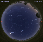 Mapa oblohy 14. května 2014 ve 22 hodin SELČ. Data: Stellarium Foto: Martin Gembec