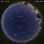 Mapa oblohy 21. května 2014 ve 22 hodin SELČ. Data: Stellarium Foto: Martin Gembec