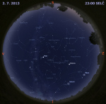 Mapa oblohy 2. července 2014 ve 23 hodin SELČ. Data: Stellarium Foto: Martin Gembec