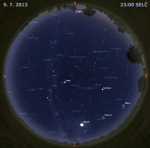 Mapa oblohy 9. července 2014 ve 23 hodin SELČ. Data: Stellarium Foto: Martin Gembec