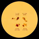 Velké skvrny na Slunci, porovnání s popisky Foto: NASA/ESA/Hagan Hensley&Martin Gembec