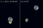 Ganymed zakrývá a zatmívá Io 9.2.2015, data: Guide 9 Foto: Martin Gembec